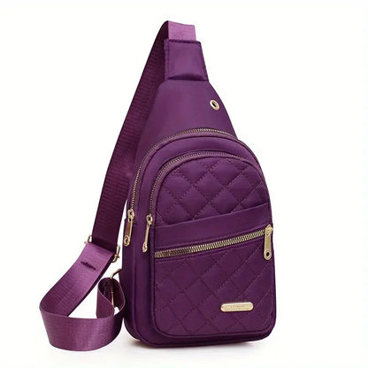 Quilted Sling Bag with Gold Zipper – Multi-Pocket Crossbody