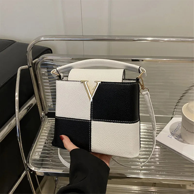 V-Logo Color-Block Mini Crossbody Handbag – Luxury Leather Satchel Purse