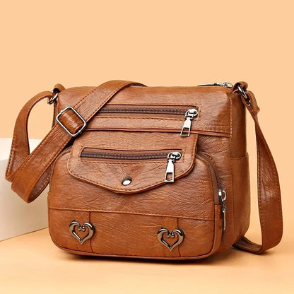 Multi-Pocket Leather Crossbody Bag for Women
