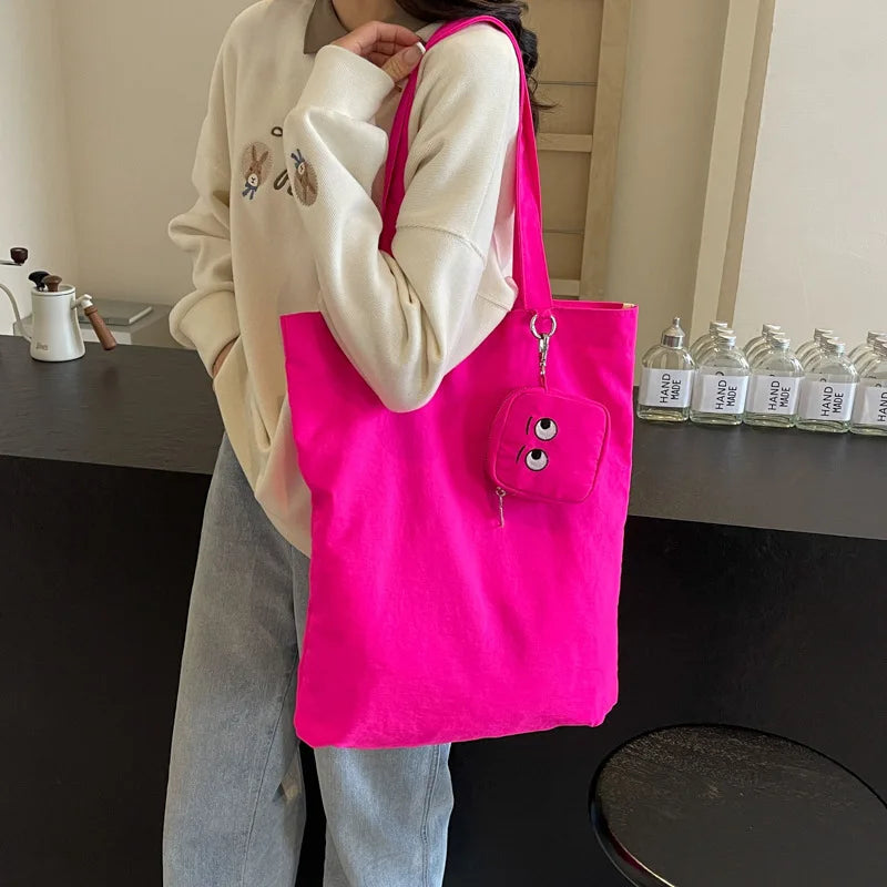 Embroidery Canvas Shoulder Bag with Mini Coin Pouch