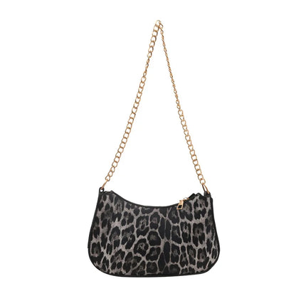 Leopard Print Half Moon Bag with Gold Chain Strap