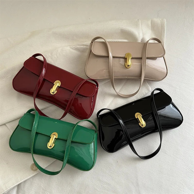 Patent Leather Underarm Bag – Chic Baguette Shoulder Bag