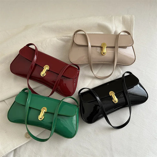 Patent Leather Underarm Bag – Chic Baguette Shoulder Bag