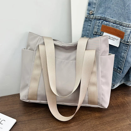 Chic Large Capacity Tote Bag Women Lightweight Durable Oxford Fabric Handbag Shoulder Bag