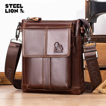 Men S Genuine Leather Crossbody Bag Top Layer Cowhide Single-Shoulder Bag Retro Large-Capacity
