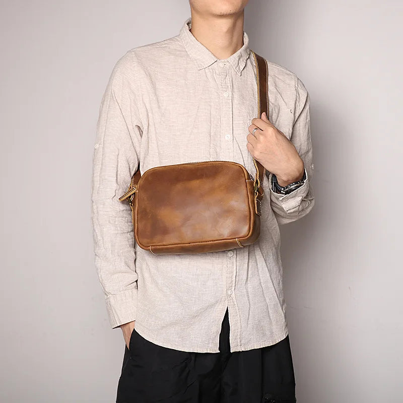 Fashionable Simple Men S Single-Shoulder Bag Women S Crazy Horse Leather Crossbody Bag