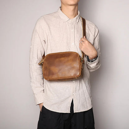 Fashionable Simple Men S Single-Shoulder Bag Women S Crazy Horse Leather Crossbody Bag