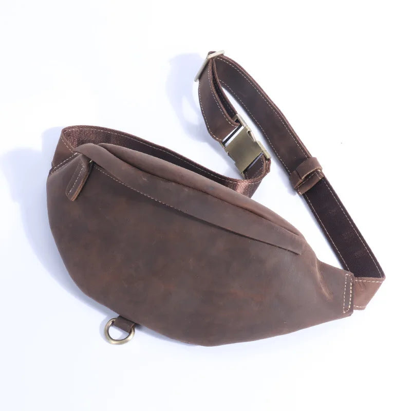 Leather Men S Waist Bag Cowhide Multi-Function Mobile Phone Storage Crazy Horse Waterproof Large