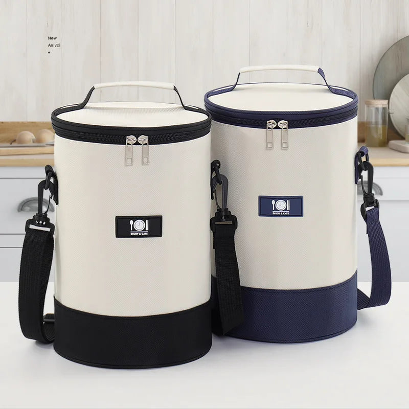 Round Lunch Box Bag Carry Thermal Insulation Thick Aluminum Foil Protect Work Zipper Outdoor