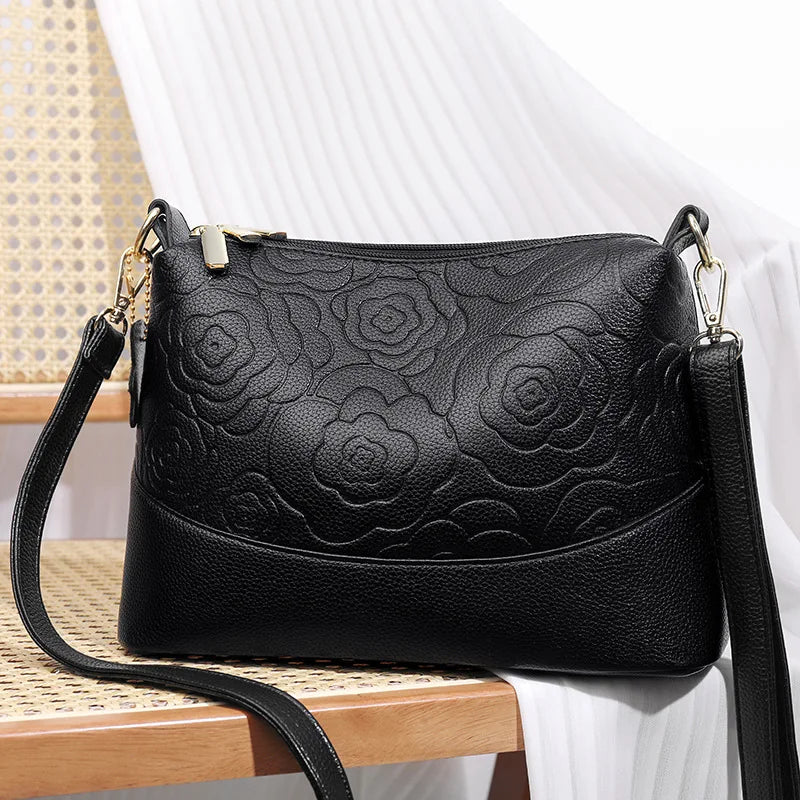 Multi-Layer Large Capacity Single Shoulder Underarm Bag Multi-Function Casual Soft Leather Crossbody