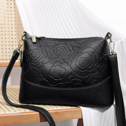 Multi-Layer Large Capacity Single Shoulder Underarm Bag Multi-Function Casual Soft Leather Crossbody