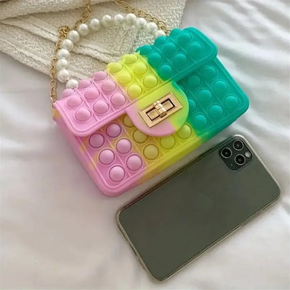 Silicone Love Bubble Jelly Bag Popper Pressure Relieving Purse Cute Chain Crossbody Bag