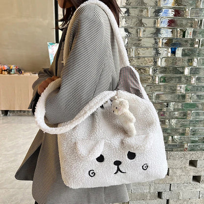 Fluffy Bear Tote Bag Women Cute Plush Shoulder Bag Large Capacity