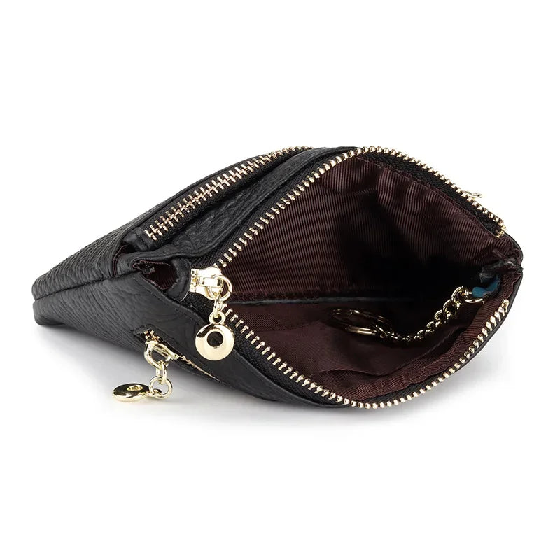 Cowhide Mini Coin Purse Multi-Function Key Bag Stylish Leather Premium Hardware Deer Head Zipper