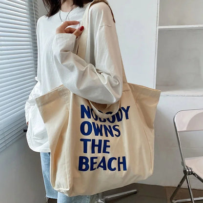 Canvas Tote Bag – Large Capacity Vintage Letter Print