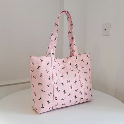 Casual Women Handbag Bow Print Solid Large Capacity Tote Bag Lightweight Shoulder Daily Commute
