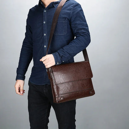 Men S Solid Color Retro Leather Shoulder Bag Casual Business Crossbody Bags Horizontal A4 Paper