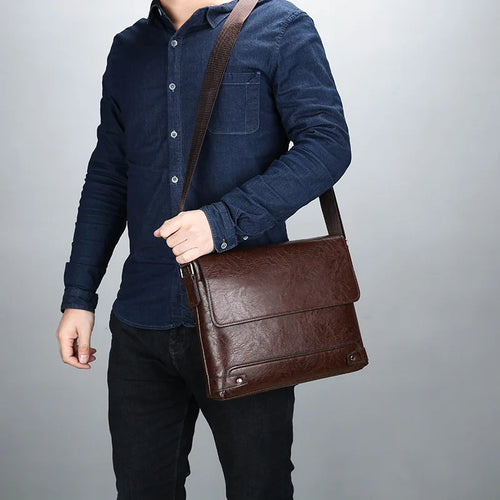 Men S Solid Color Retro Leather Shoulder Bag Casual Business Crossbody Bags Horizontal A4 Paper