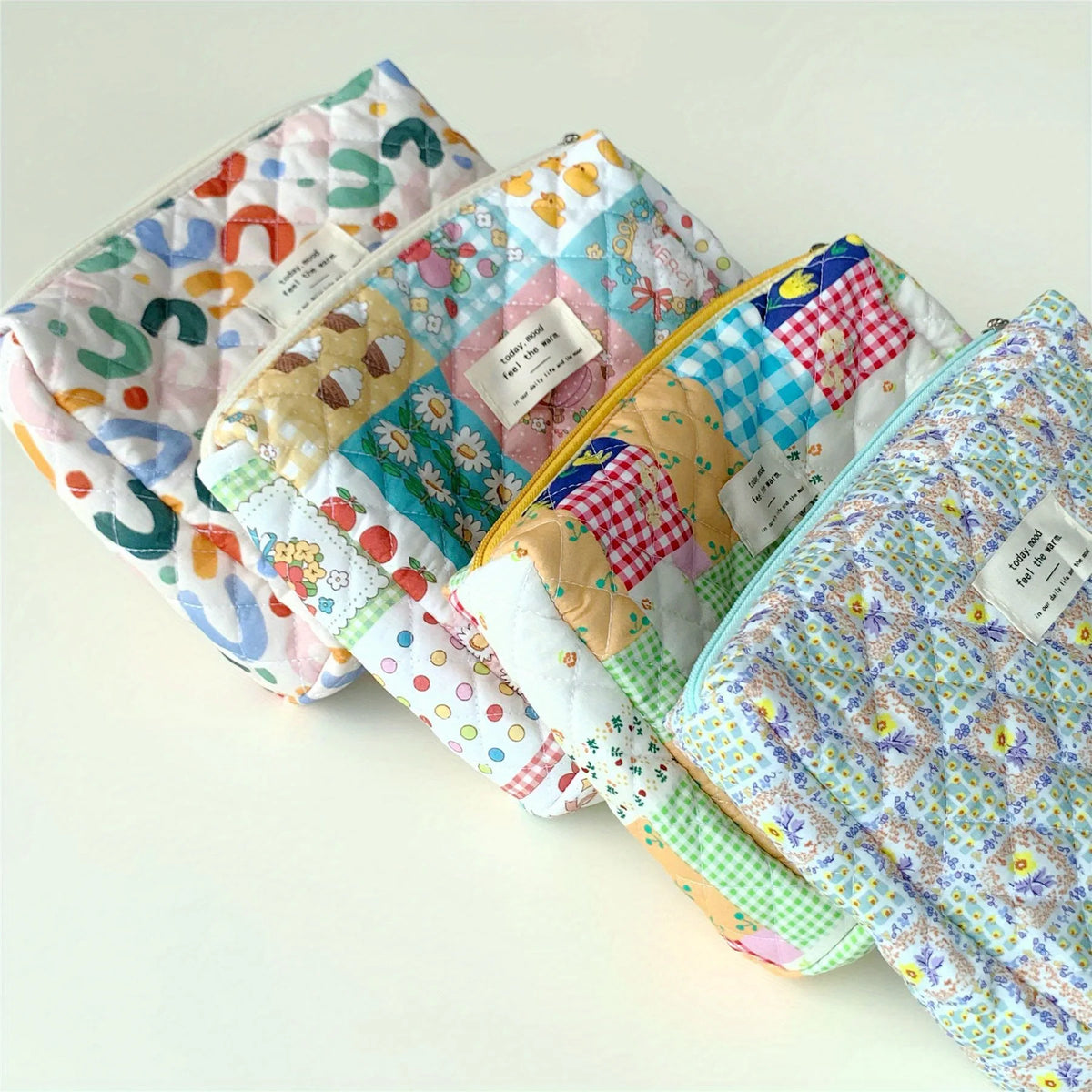 Colorful Aesthetic Makeup Bag – Quilted Zipper Cosmetic Pouch