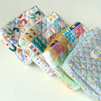 Colorful Aesthetic Makeup Bag – Quilted Zipper Cosmetic Pouch