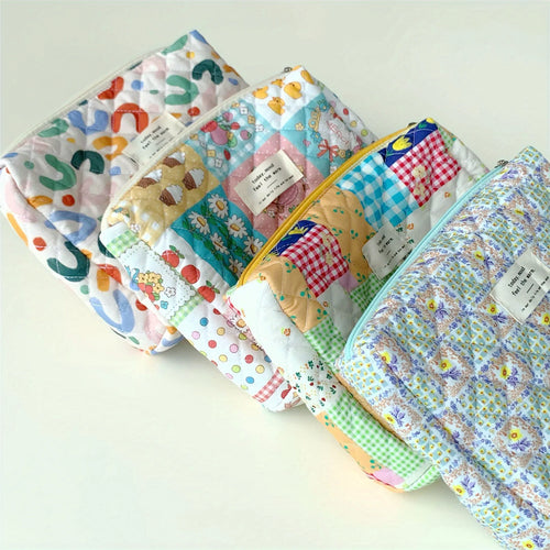 Colorful Aesthetic Makeup Bag – Quilted Zipper Cosmetic Pouch