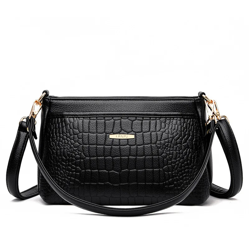 Stone Embossed Shoulder Bag Multi-Layer Large Capacity Lady Commuting Mom Crossbody