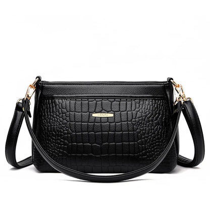 Stone Embossed Shoulder Bag Multi-Layer Large Capacity Lady Commuting Mom Crossbody