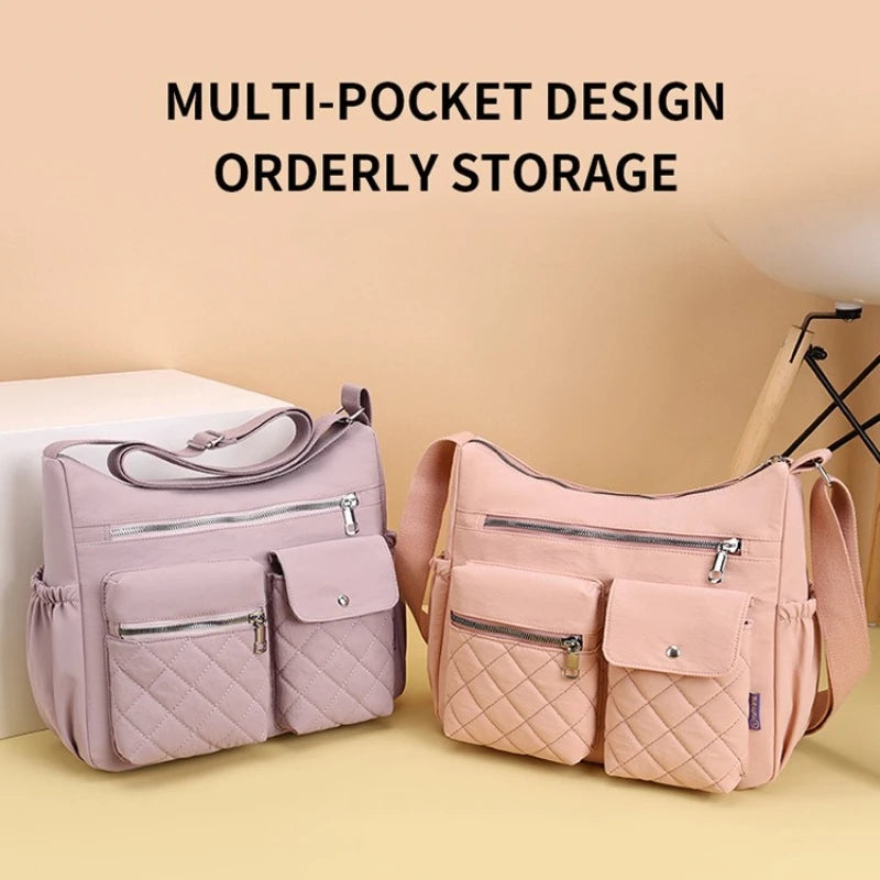 Quilted Shoulder Bag for Women – Multi-Pocket Crossbody Tote Purse