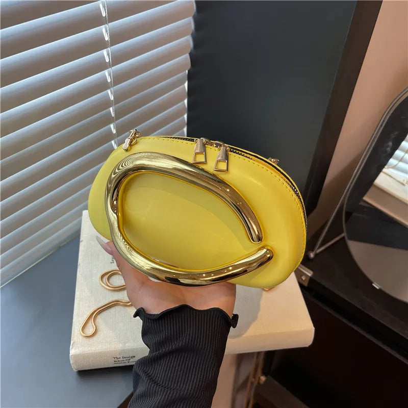 Mini Oval Handbags Golden Curved Handles Luxury Small Crossbody Purses