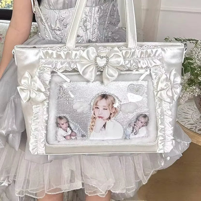 Y2K Lace Ita Crossbody Bag – Transparent Tote for Women