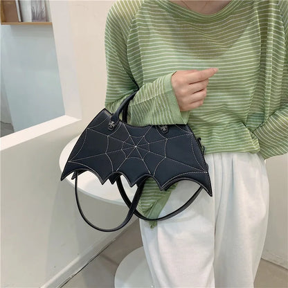 Bat-Shaped PU Leather Crossbody Handbag – Gothic Halloween Shoulder Bag for Women