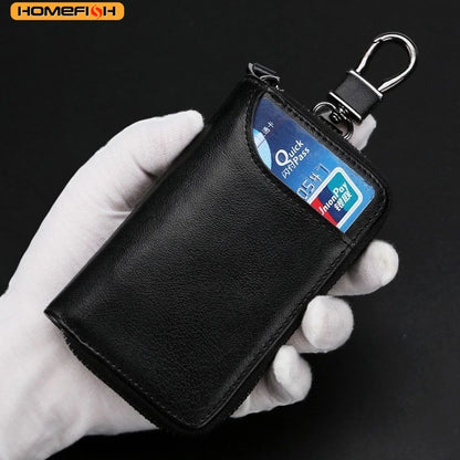 Homefish Multifunctional Mini Key Bag Genuine Leather Keychain Men Women Portable Car Key Case