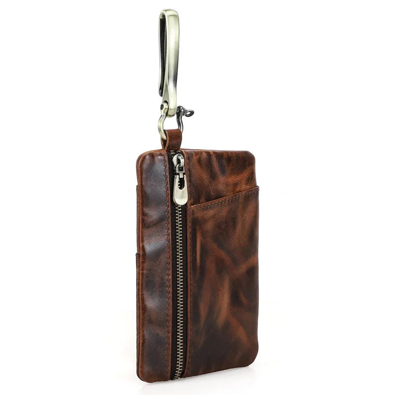 Retro Cowhide Outdoor Tool Flashlight Storage Bag Large Hook Buckle Around Waist Genuine Leather