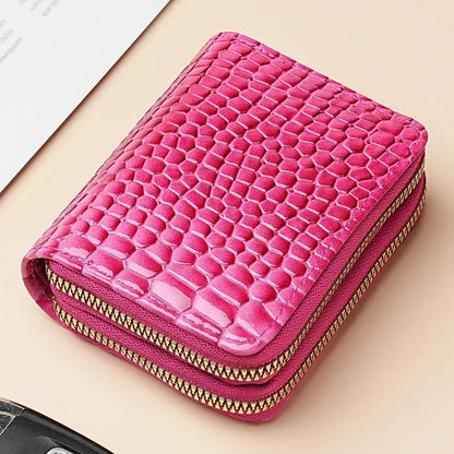 Crocodile Print Solid Color Organ Double Zipper Card Bag Multi-Card Large Capacity Sleeve Purse