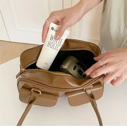 Vintage Women Business Shoulder Bags Simple Ladies Commute Tote Bag Pu Leather Female Underarm