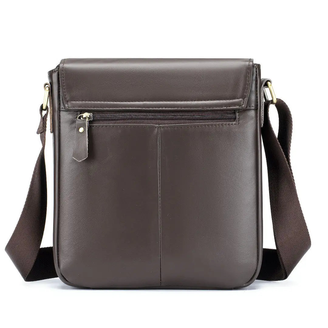 Head Layer Cowhine Retro Cover Type Diagonal Cross Bag Commuting Large Capacity Real Leather Men S