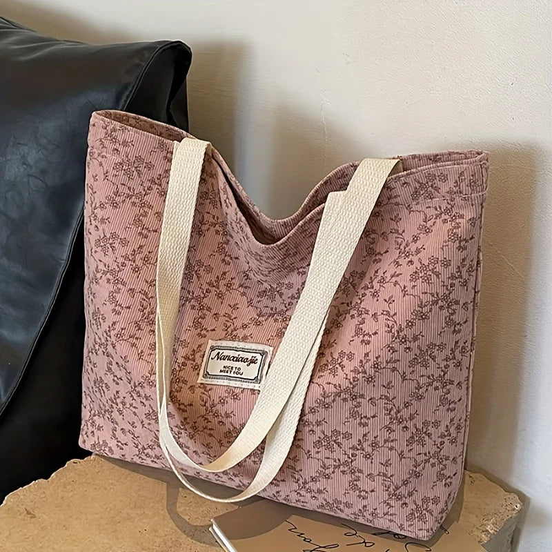 Floral Corduroy Tote Bag – Bohemian Women's Shoulder Shopper