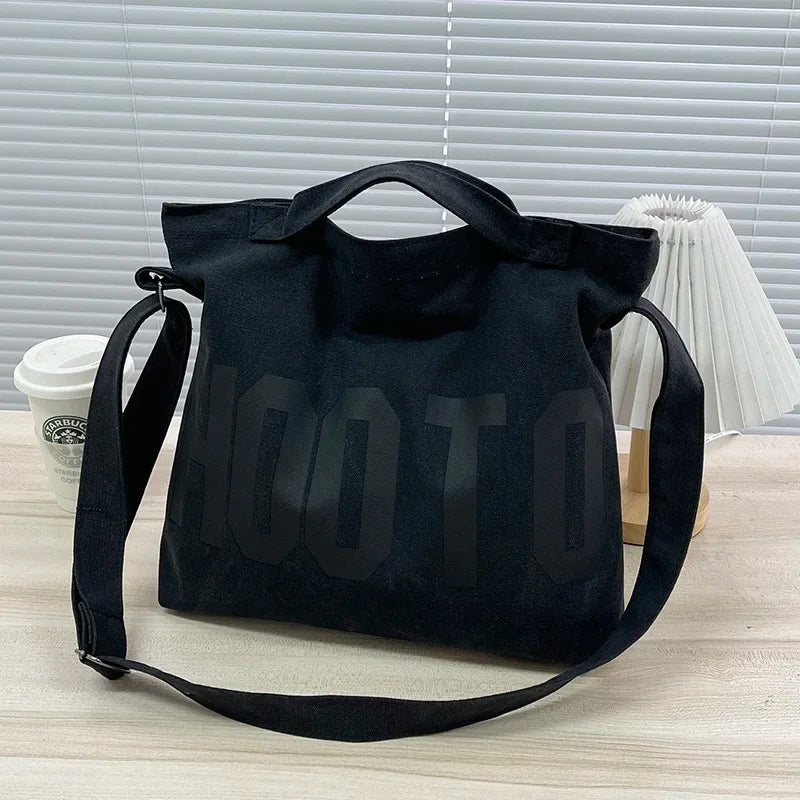 Large Canvas Tote Bag – Letter Print Crossbody Shoulder Bag