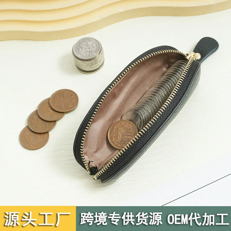 Leather Mini Coin Purse Long Cute Zipper Bag Ladies Cowhine Small
