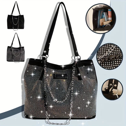 Rhinestone Tote Bag – Glam Crystal Chain Shoulder Bag