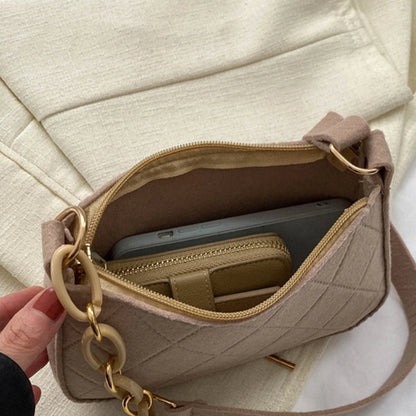 Women S Minimalist Felt Handbag - Lightweight Diamond Quilted Shoulder Bag Half-Chain Strap Zipper