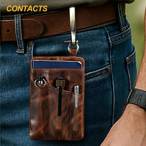 Retro Cowhide Outdoor Tool Flashlight Storage Bag Large Hook Buckle Around Waist Genuine Leather