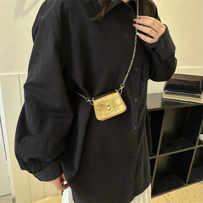 Multi Color Crocodile Mini Chain Crossbody Bag Gold Chain Strap Purse Mini Lipstick Pouch Women