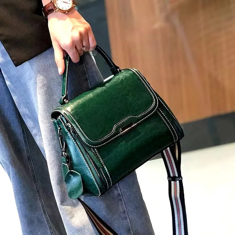 Real Leather Shoulder Bag Tide Clamshell Square Three-Dimensional Large Capacity Senior Women S