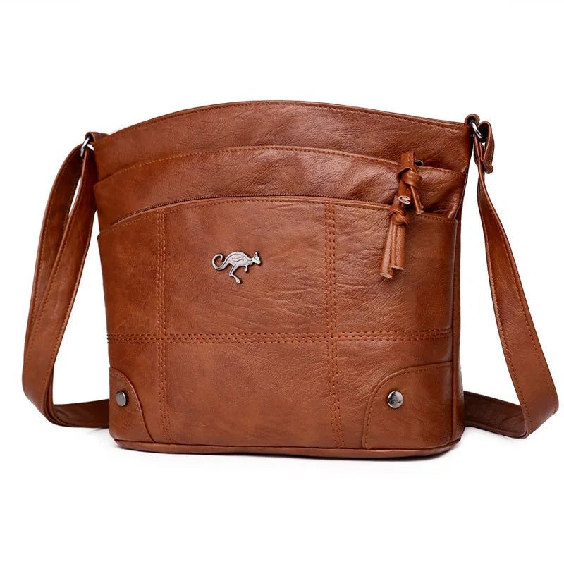 Retro Soft Leather Crossbody Bag – Multi-Pocket Shoulder Bag