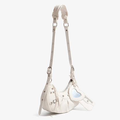 Motorcycle Bag Underarm Rivet Tassel Three-In-One Crescent Folded Cowhide Single Shoulder Slant