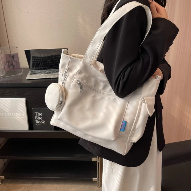 Multi-Pocket Large Capacity Tote Bag Casual Shoulder Bag Detachable Coin Purse Work Commuter