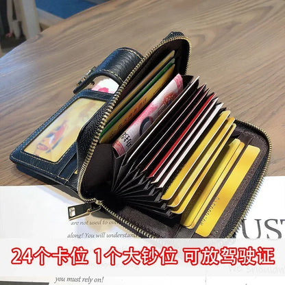 Purse Women Short Leather Niche Design Thousand Bird Lattice Lady Folding Organ Card Documents Clip