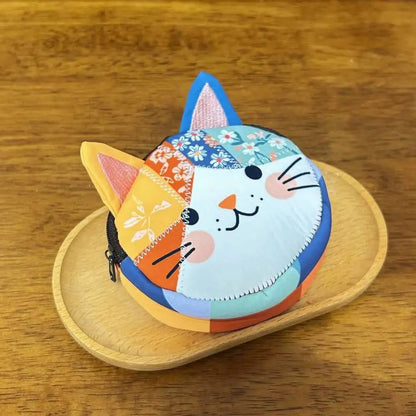 Cat Patchwork Coin Purse – Cute Zipper Pouch & Makeup Bag