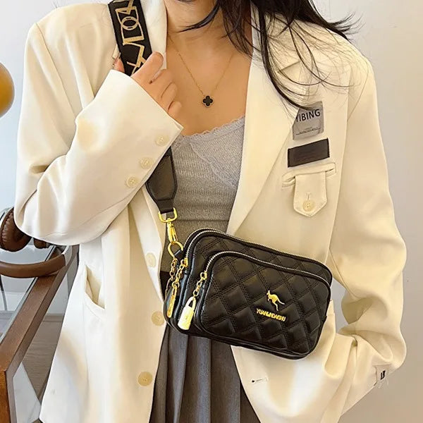 Quilted Leather Crossbody Bag – Large Capacity Shoulder Purse for Women